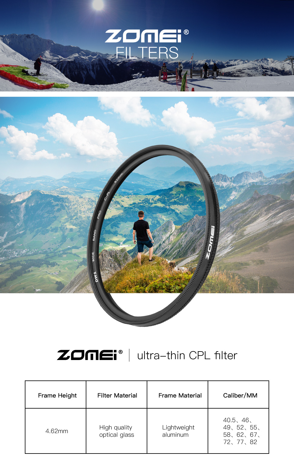 zomei CPL polarizing filter 77mm 82mm 52mm