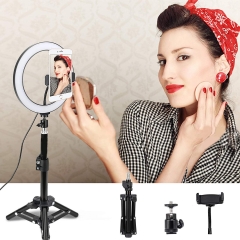 LED Ring Light, ZOMEi 10-inch Desktop Dimmable Beauty Smartphone Ring Light with 45cm Tripod Cell Phone Holder and USB Plug for Makeup, Portrait Photo